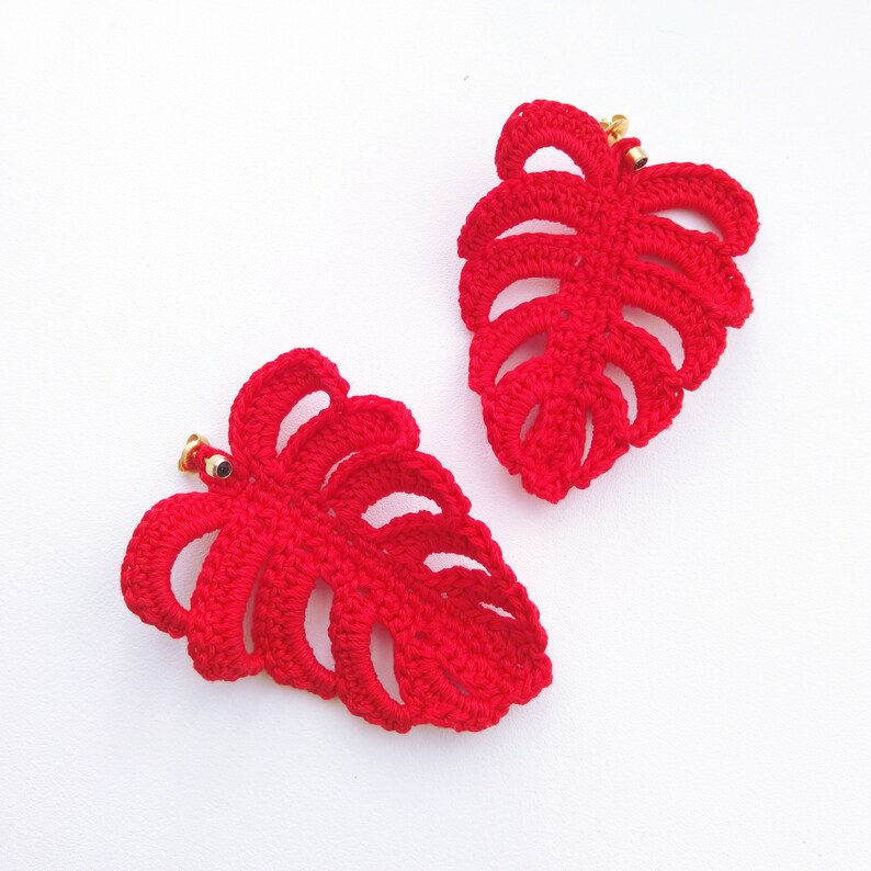Crochet Monstera Pattern Leaf Earrings Etsy