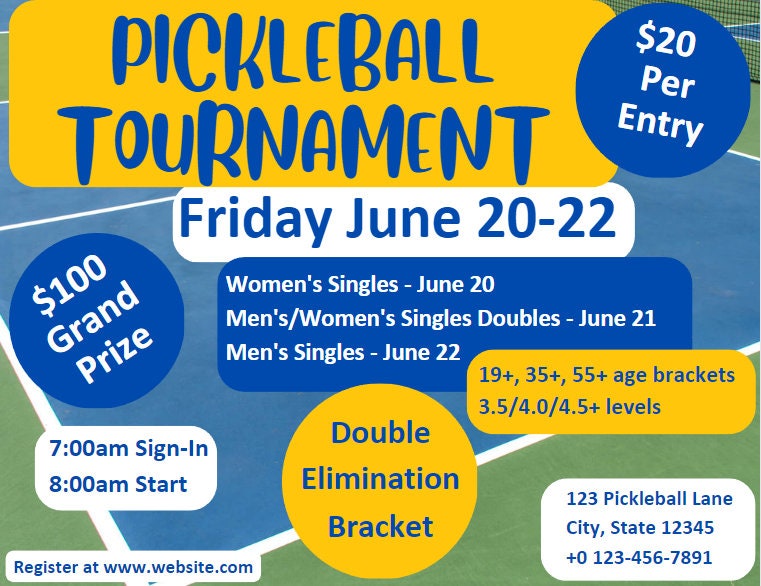 Digital and Editable Pickleball Tournament Flyer Etsy