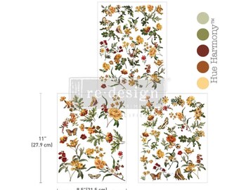 New! Redesign With Prima SAFFRON SOLSTICE Middy Decor Transfer, 2 Sheets, Each 8.5"x11"