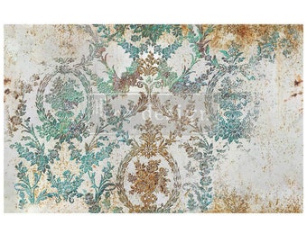 Redesign with Prima "Rustic Patina" Decoupage Paper, Wrinkle & Tear Resistant, Fabric Like Tissue Paper, Damask Design Furniture Paper