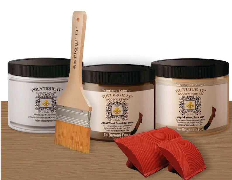 Retique It Liquid Wood Interior/Exterior Kit Everything You Need To Complete Your Project Wood'n Primer, Wood'n Stain, Cabinets, Doors image 4