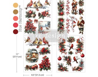 New! Redesign With Prima FEATHERED NOEL Middy Decor Transfer, Holiday Decal