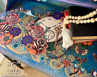 Transfert décoratif Inked Flash, autocollant à frotter pour horloge steampunk florale