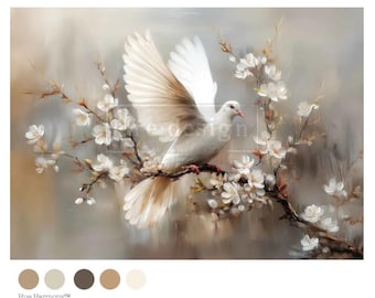 New! Redesign with Prima ALABASTER GRACE Decoupage Paper, Bird And Flowers