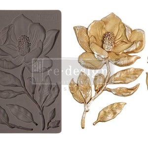 Redesign With Prima &quot;Magnolia Flower&quot; Decor Mould, Food Safe Silicone Mold, Floral Details, Leaves, Flowers, Floral Appliques