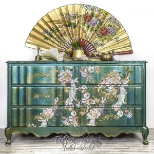 Retired* Redesign With Prima &quot;Elegance And Flowers&quot; Decor Transfer, XL Floral Decal, Elegant Rub On Image, Crane, Birds, FREE SHIPPING