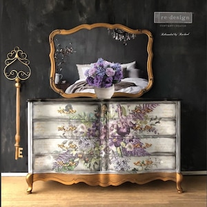 Redesign With Prima &quot;Vigorous Violet&quot; Decor Transfer, Rub On Furniture Image, XL Floral Decal, Purple Flowers, Script, FREE SHIPPING