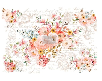 Redesign with Prima "Rose Celebration" Decor Transfer, Rub On Image Transfer, Peach Flowers, XL Decal For Walls & Furniture, SHIPS FREE