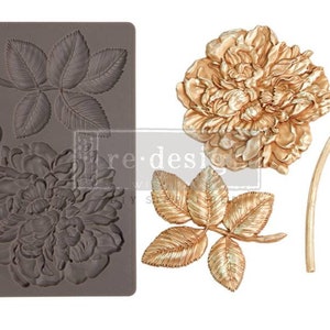 Redesign With Prima "Peony Suede" Decor Mould, Food Safe Silicone Mold, Floral Details, Large Flower Applique, Mixed Media