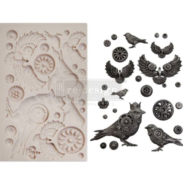 Finnabair "Clockwork Sparrows" Decor Mould, Food Safe Silicone Mold, Birds, Bird Applique For Furniture, Mixed Media, Redesign With Prima