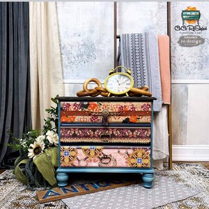 Cece Restyled And Redesign With Prima &quot;Divine In Denim&quot; Decor Transfer, Damask Rub On Image Transfer, Colorful Pattern Furniture Decal