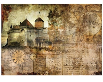 Hilltop Castle Decoupage Paper: Redesign With Prima A1 Luxury Rice Paper