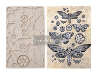 Finnabair "Mecha Moth" Decor Mould, Food Safe Silicone Mold, Gears, Insect, Butterfly, Steampunk Style Applique For Furniture, Mixed Media