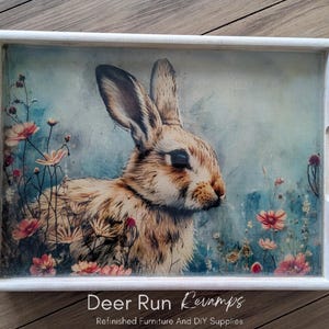 Decorative Wooden Serving Tray With Metal Feet, Easter Bunny, Great For Rabbit Lovers, Food Safe Resin Coating, Spring Flowers, Easter Decor