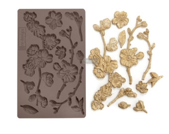 Redesign with Prima &quot;Cherry Blossoms&quot; Decor Mould, Food Safe Silicone Mold, Flowers Applique, For Use With Paper Clay, Hot Glue, Resin/Epoxy