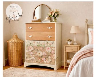 New! Redesign With Prima BLUSH HARMONY Decor Transfer, Floral Furniture Decal, 24"x35"