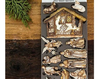 Redesign avec Prima « Holy Night Nativity », moule en silicone de qualité alimentaire, crèche de Noël, décoration de Noël, Jésus, décoration de gâteau