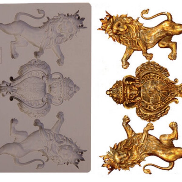 Redesign With Prima "Royal Emblem" Decor Mould Lion Silicone Mold Applique Food Safe Use With Paper Clay Epoxy Resin