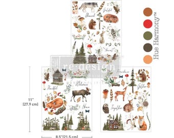 New! Redesign With Prima THE FORAGER'S RETREAT Middy Decor Transfer, 2 Sheets, Each 8.5"x11"
