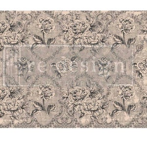 Redesign With Prima &quot;Antique Laces&quot; A1 Decoupage Fiber Paper, Fiber Tissue Paper, Floral Lace, Flowers, XL Size For Furniture & More