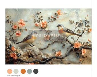 New! Amber Echoes Decoupage Tissue Paper, Birds And Florals, Redesign With Prima Design