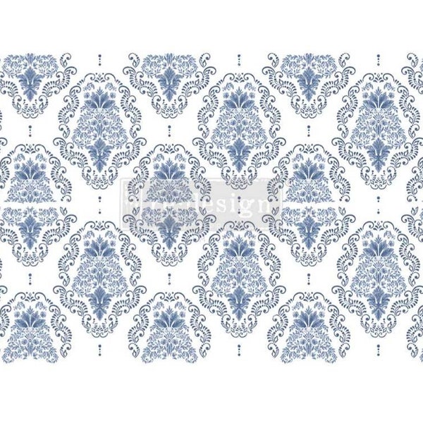 Redesign With Prima And Kacha "Dana Damask" Decor Transfer, Blue Damask Pattern, Detailed Damask Design Decal For Furniture Walls & Projects