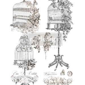 Redesign With Prima &quot;La Voliere&quot; Decor Transfer, Rub On Image Transfer, Birdcage Decal For Furniture, Walls And Projects