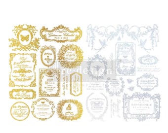 Prima H2O Decor Transfer, Gold French Labels, Vintage Ephemera Designs