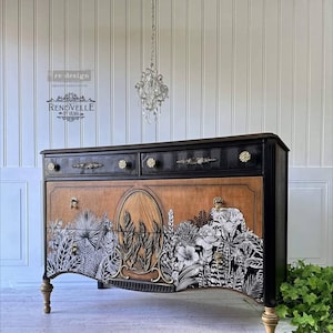Redesign With Prima "Abstract Jungle" Decor Transfer, Rub On Image Transfer, Flowers, Boho, Black Decal For Furniture, Walls & More