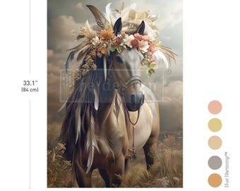 Redesign With Prima NOBLE STEED Decoupage Fiber Paper, Horse With Flowers, 23.4″X33.1″