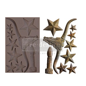 Redesign With Prima "Wild West Whispers" Decor Mould, Longhorn, Stars, Food Safe Silicone Mold, Use With Paper Clay, Hot Glue Or Epoxy/Resin