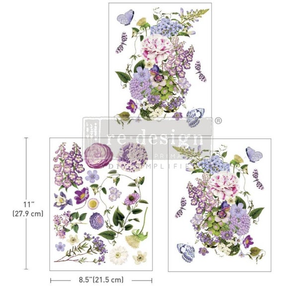 Redesign With Prima "Wild Amorous" Middy Decor Transfer, Purple Flowers, Floral Decal For Furniture, Walls, And More!