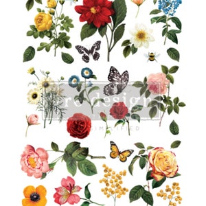 Maisie And Willow &quot;Majestic Garden&quot; Decor Transfer, Floral Rub On Furniture Image, Flowers Decal, Redesign With Prima