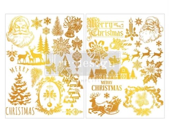 New! Redesign With Prima And Kacha Holiday Heirloom Gold Foil Decor Transfer, Christmas Designs