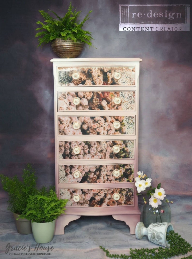 Brand New Redesign With Prima Beautiful Dream Decoupage Decor Tissue Paper Fabric Like Pink Flowers Accent Paper For Furniture /& Projects