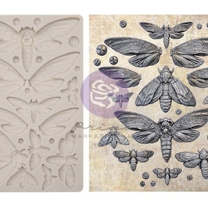 Finnabair &quot;Nocturnal Insects&quot; Decor Mould, Redesign With Prima Mold, Bug Applique, Moth, Silicone Mold To Use With Paper Clay Or Epoxy Resin