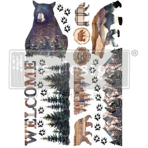 Redesign With Prima &quot;Cabin Getaway&quot; Decor Transfer, Rub On Image Transfer, Bear, Forest, Camping Outdoors, Rustic Decal For Furniture