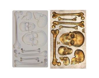 Finnabair "Skull And Bones" Silicone Mould, Halloween Mold, Skull Applique, Spooky Accent, Silicone Mold, Use With Paper Clay Or Epoxy Resin