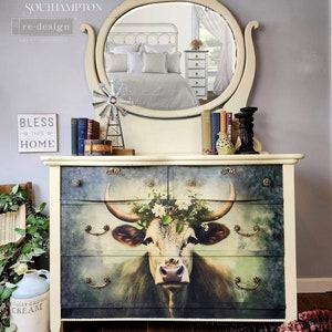 Redesign With Prima "Bessie" Decoupage Fiber, Tear And Wrinkle Resistant, Cow Tissue Paper, Farmhouse Furniture Decoupage