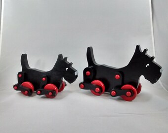 Wooden Push dog/Wooden Push Dog And Puppy/Wood Toy Dog/Wooden Toy/Dog Lovers Wood Toy Gift/Dog/Scottish terrier And Puppy/Birthday gift