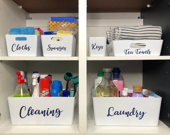 Personalised storage boxes, Cleaning cupboard  organisation, Cleaning caddy