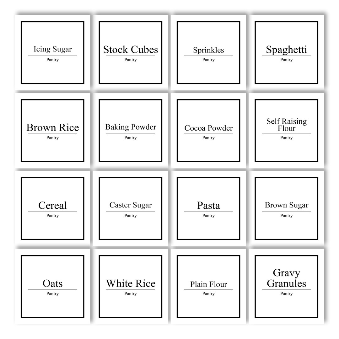 Pantry Labels, Kitchen Labels, Labelled Storage, Jar Labels, Container