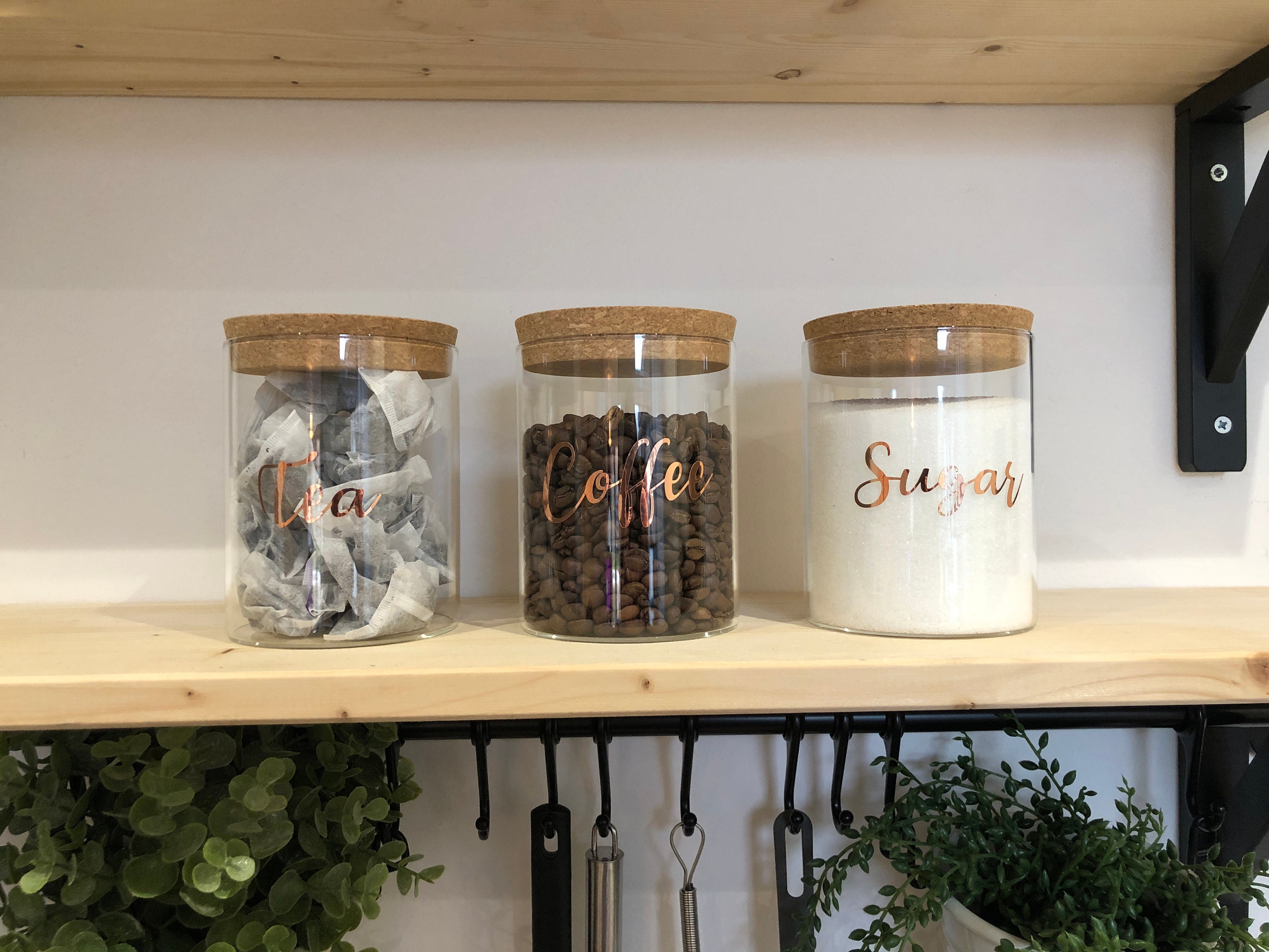 Tea Coffee Sugar canister jars with cork top stopper/ Etsy