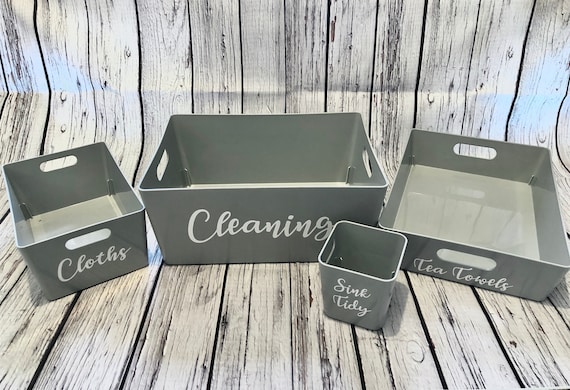 Personalised Storage Boxes, Cleaning Cupboard Organisation, Cleaning Caddy  