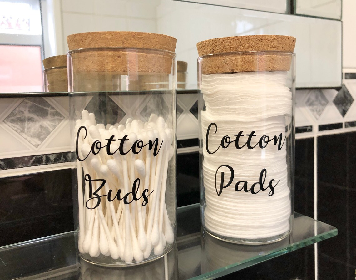 Set of 2 Eco Glass Jars for Cotton Buds & Cotton Pads 12cm Etsy