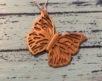 Handmade Copper Butterfly Pendant with sterling silver chain