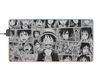Gamer Mouse Pad, Manga Panels Collage Monochrome LED Gaming Mat, Anime Desk Decor, Computer Accessories, Gaming Room Decor, Gift for Gamers