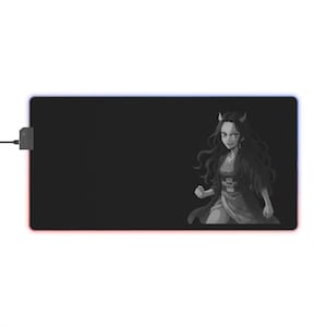 Mouse Pad, Demon Slayer Nezuko Kamado Black and White Design, Gaming Desk Mat, Anime Lover Gift, LED Lighted Mousepad, Desk Accessories