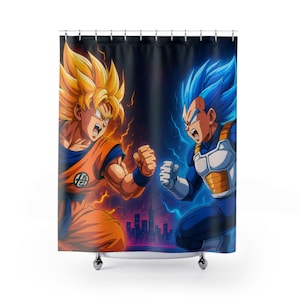 Anime Shower Curtains - Goku vs Vegeta, Dragon Ball Z Bathroom Decor, Comic Book Shower Curtain, Manga Home Accessories, Japanese Animation