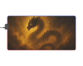 LED Gaming Mouse Pad - Dragon in Glowing Fog, LED Gamer Mouse Mat, Gaming Desk Accessory, RGB Mousepad, Cool Gift for Gamers
